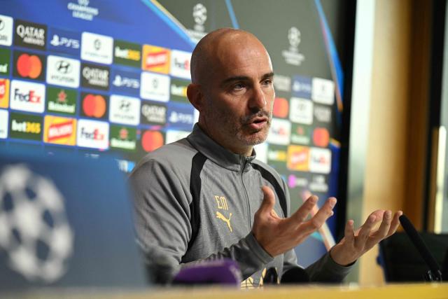 Manchester City's Italian manager Enzo Maresca attends a press conference at the Etihad Campus training ground in Manchester, north-west England, on October 13, 2026, on the eve of their UEFA Champions League, league phase football match against PSG. (Photo by Oli SCARFF / AFP)