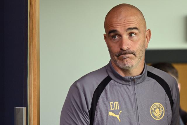 Manchester City's Italian manager Enzo Maresca arrives for a press conference at the Etihad Campus training ground in Manchester, north-west England, on October 13, 2026, on the eve of their UEFA Champions League, league phase football match against PSG. (Photo by Oli SCARFF / AFP)