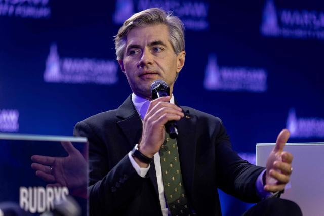Lithuanian Foreign Minister Kestutis Budrys attends the second day of Warsaw Security Forum in Warsaw, Poland on October 13, 2026. (Photo by Wojtek RADWANSKI / AFP)