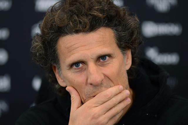 Uruguay's head coach Diego Forlan gestures during a press conference at the Complejo Celeste training centre, in Barros Blancos, Canelones, Uruguay, on October 13, 2026. (Photo by Dante FERNANDEZ / AFP)