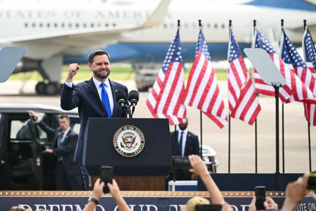 US Vice President JD Vance speaks during a campaign rally at Tyler Pounds Regional Airport  in Tyler, Texas, on October 13, 2026. Vance is campaigning for several Republican candidates on the November midterm ballot. (Photo by SAUL LOEB / POOL / AFP)