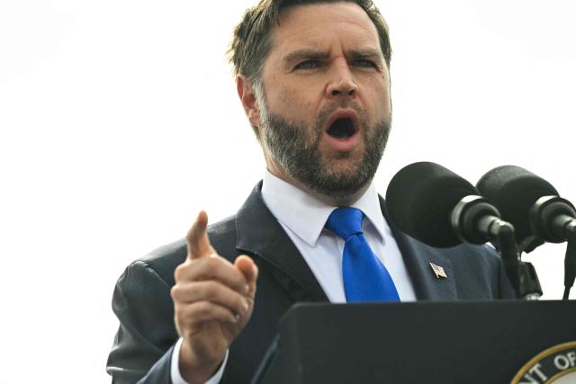 US Vice President JD Vance speaks during a campaign rally at Tyler Pounds Regional Airport  in Tyler, Texas, on October 13, 2026. Vance is campaigning for several Republican candidates on the November midterm ballot. (Photo by SAUL LOEB / POOL / AFP)
