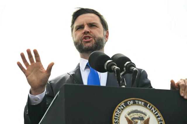 US Vice President JD Vance speaks during a campaign rally at Tyler Pounds Regional Airport  in Tyler, Texas, on October 13, 2026. Vance is campaigning for several Republican candidates on the November midterm ballot. (Photo by SAUL LOEB / POOL / AFP)