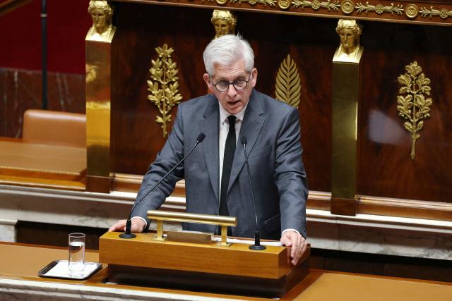Horizons & Independants' MP Frederic Valletoux gives a speech during the opening session of the debates on the draft state budget for 2027 at the National Assembly, French Parliament's lower house, in Paris on October 13, 2026. (Photo by Thomas SAMSON / AFP)