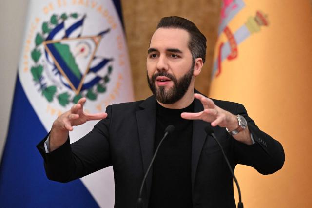 El Salvador's President Nayib Bukele gestures during an announcement highlighting Spanish investment and economic cooperation in the country at the Presidential House in San Salvador on October 13, 2026. (Photo by MARVIN RECINOS / AFP)