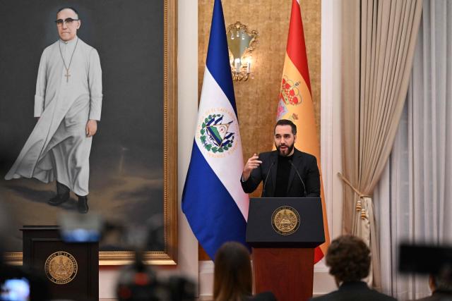 El Salvador's President Nayib Bukele speaks during an announcement highlighting Spanish investment and economic cooperation in the country at the Presidential House in San Salvador on October 13, 2026. (Photo by MARVIN RECINOS / AFP)