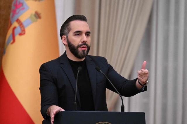 El Salvador's President Nayib Bukele speaks during a press conference following announcements on Spanish investment and economic cooperation in the country at the Presidential House in San Salvador on October 13, 2026. (Photo by MARVIN RECINOS / AFP)