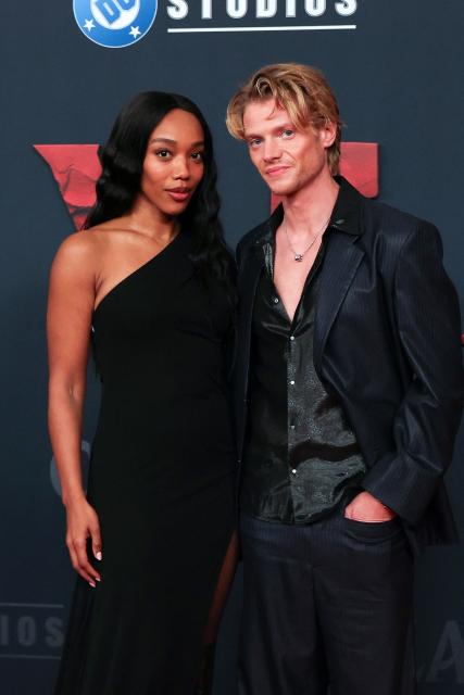 English actress Naomi Ackie and Welsh actor Tom Rhys Harries attend the world premiere of Warner Bros. film "Clayface" at the Hollywood Legion Theater in Los Angeles, California, on October 13, 2026. (Photo by VALERIE MACON / AFP)