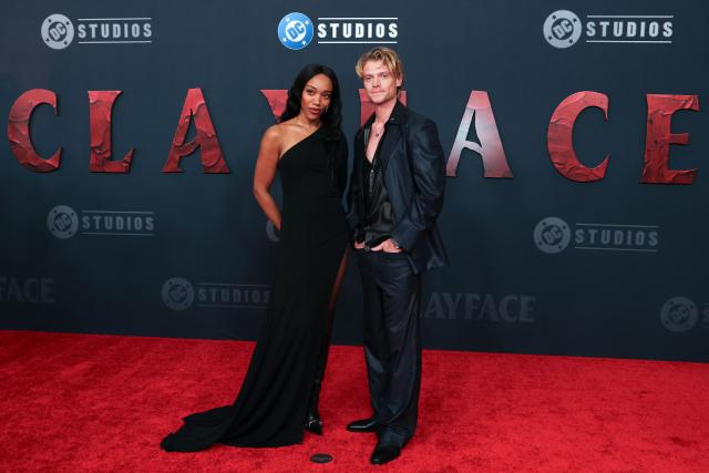 English actress Naomi Ackie and Welsh actor Tom Rhys Harries attend the world premiere of Warner Bros. film "Clayface" at the Hollywood Legion Theater in Los Angeles, California, on October 13, 2026. (Photo by VALERIE MACON / AFP)
