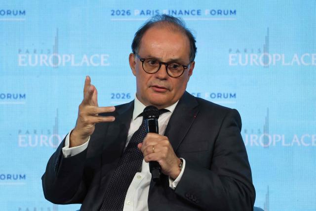 (FILES) Governor of the Bank of France Emmanuel Moulin delivers a speech during the 8th Paris Finance Forum (PFF) organised by Paris Europlace at the Pavillon Gabriel in Paris on June 9, 2026. Speaking in Bangkok, Bank of France Governor Emmanuel Moulin called on French political leaders to "shoulder their responsibilities" to ensure the adoption of a budget, in apparent reference to a constitutional provision that allows governments to force through legislation without a vote. (Photo by Ludovic MARIN / AFP)