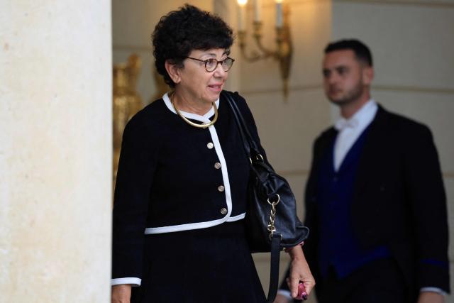 France's Environment Minister Monique Barbut leaves the presidential Elysee Palace following the weekly Cabinet meeting in Paris on October 14, 2026. (Photo by Ludovic MARIN / AFP)