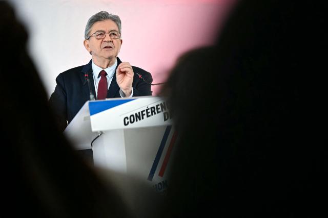 Leftist party La France Insoumise (LFI) candidate in France's 2027 presidential election Jean-Luc Melenchon attends a press conference dubbed "the way they would restore order in public finances" on the sidelines of the debates on the draft state budget for 2027 at LFI's headquarters in Paris on October 14, 2026. (Photo by LOU BENOIST / AFP)
