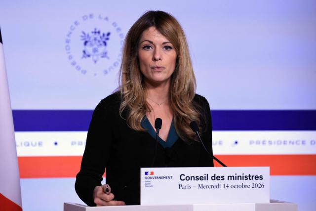 France's Government Spokesperson and junior Minister for Energy and Digital economy Maud Bregeon addresses journalists during a press conference following the weekly Cabinet meeting in Paris on October 14, 2026. (Photo by Ludovic MARIN / AFP)