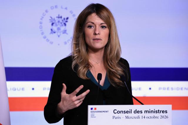 France's Government Spokesperson and junior Minister for Energy and Digital economy Maud Bregeon addresses journalists during a press conference following the weekly Cabinet meeting in Paris on October 14, 2026. (Photo by Ludovic MARIN / AFP)