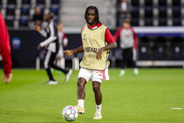 Liverpool's Dutch defender #30 Jeremie Frimpong warms up prior to the UEFA Champions League football match between LASK and Liverpool in Linz, Austria on October 14, 2026. (Photo by Branislav Racko / AFP)