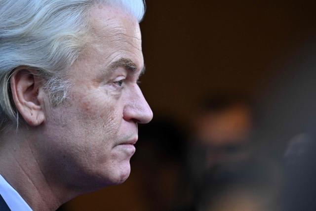 Dutch far-right Party for Freedom (PVV) leader Geert Wilders arrives to attend a meeting of Patriots parliamentary group on the eve of an EU Summit in Brussels on October 14, 2026. (Photo by Nicolas TUCAT / AFP)