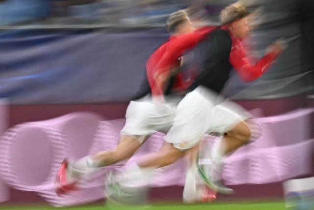 Stuttgart's players warm up prior to the UEFA Champions League - 1st round day 2 - football match SK Slovan Bratislava v VfB Stuttgart in Bratislava, Slovakia on October 14, 2026. (Photo by Joe Klamar / AFP)