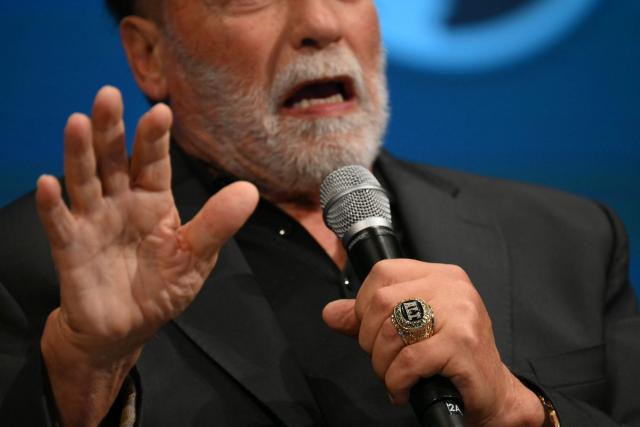 Former California governor and actor Arnold Schwarzenegger speaks at the California Economic Summit in Long Beach, California, on October 14, 2026. (Photo by Patrick T. Fallon / AFP)