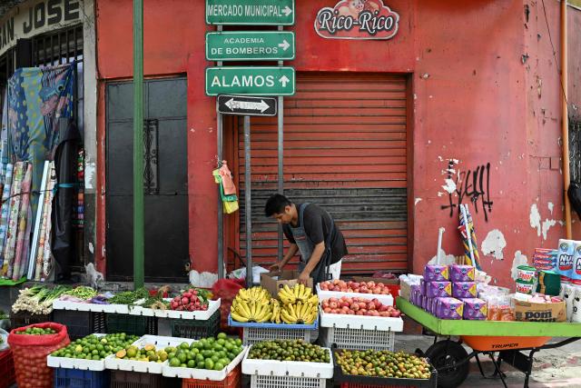 A man sells fruit in the Villa Hermosa I neighborhood of San Miguel Petapa, Guatemala, on October 14, 2026. (Photo by Johan ORDONEZ / AFP)