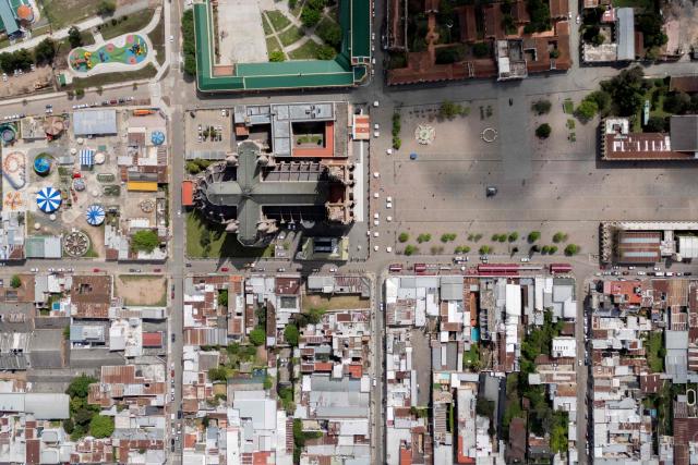 Aerial view of the Basilica of Our Lady of Lujan in Lujan, Buenos Aires Province, Argentina on October 14, 2026. (Photo by Luis ROBAYO / AFP)