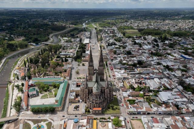 Aerial view of the Basilica of Our Lady of Lujan in Lujan, Buenos Aires Province, Argentina on October 14, 2026. (Photo by Luis ROBAYO / AFP)