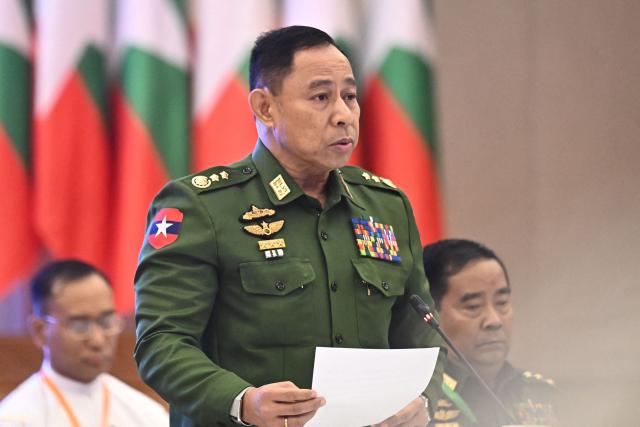 Myanmar's Defence Minister Yar Pyae speaks at a ceremony marking the 11th anniversary of the signing of the Nationwide Ceasefire Agreement (NCA) in Naypyidaw on October 15, 2026, amid the ongoing civil war that has killed an estimated 100,000 people since 2021. Myanmar marked on October 15 the 11th anniversary of the Nationwide Ceasefire Agreement (NCA), which brokered peace with some of the countrys myriad armed factions in 2015. A number of groups pulled out of the landmark deal in the wake of the 2021 military coup which unleashed a full-blown civil war. The government presents the faltering agreement as a path to new peace talks, but many of the most powerful armed factions refuse to engage. (Photo by SAI AUNG MAIN / AFP)