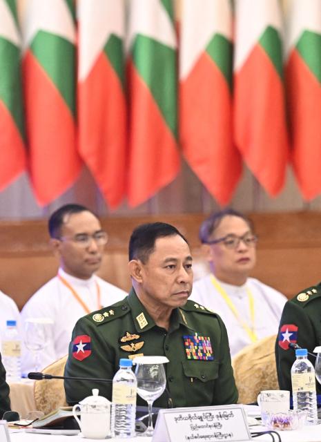 Myanmar's Defence Minister Yar Pyae attends a ceremony marking the 11th anniversary of the signing of the Nationwide Ceasefire Agreement (NCA) in Naypyidaw on October 15, 2026, amid the ongoing civil war that has killed an estimated 100,000 people since 2021. Myanmar marked on October 15 the 11th anniversary of the Nationwide Ceasefire Agreement (NCA), which brokered peace with some of the countrys myriad armed factions in 2015. A number of groups pulled out of the landmark deal in the wake of the 2021 military coup which unleashed a full-blown civil war. The government presents the faltering agreement as a path to new peace talks, but many of the most powerful armed factions refuse to engage. (Photo by SAI AUNG MAIN / AFP)