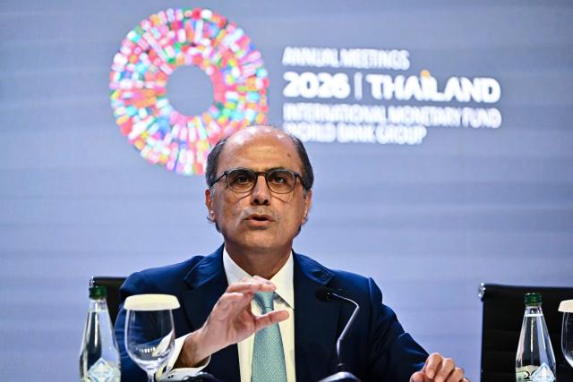 IMF Middle East and Central Asia Department Director Jihad Azour speaks during the Regional Economic Outlook for the Middle East and Central Asia press briefing at the Annual Meetings of the International Monetary Fund (IMF) and the World Bank Group (WBG) at the Queen Sirikit National Convention Center (QSNCC) in Bangkok on October 15, 2026. (Photo by Lillian SUWANRUMPHA / AFP)