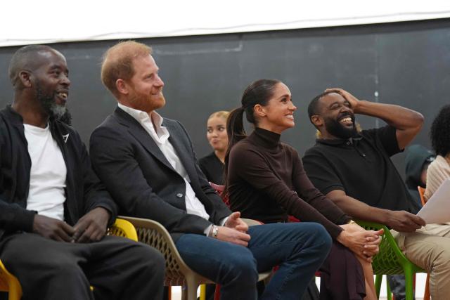 Britain's Prince Harry, Duke of Sussex and his wife Meghan, Duchess of Sussex, visit the Community Recording Studio (CRS) in Nottingham, central England on October 15, 2026. Set up in 1991, the Community Recording Studio, based in St Anns, teaches film and video skills as well as music, giving youngsters access to professional equipment and key industry contacts, and musicians. (Photo by Joe Giddens / POOL / AFP)