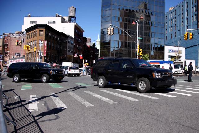Vehicles, part of a convoy believed to be carrying ousted Venezuelan president Nicolas Maduro departs the Daniel Patrick Moynihan Federal Courthouse in New York on October 15, 2026. Former Venezuelan leader Nicolas Maduro and his wife Cilia Flores are being arraigned on a new charge of conspiracy to commit torture. (Photo by Leonardo MUNOZ / AFP)