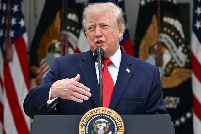 US President Donald Trump speaks in the Rose Garden at the White House, Washington DC, October 15, 2026. (Photo by Jim WATSON / AFP)