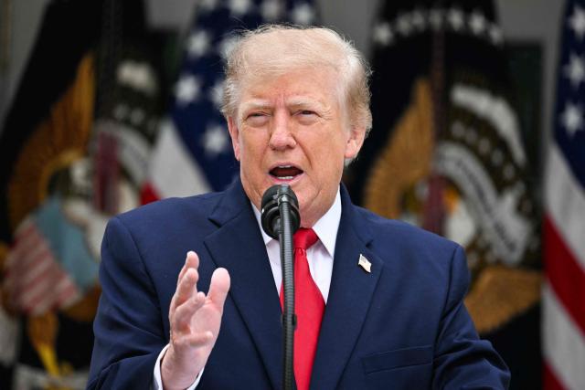 US President Donald Trump speaks in the Rose Garden at the White House, Washington DC, October 15, 2026. (Photo by Jim WATSON / AFP)