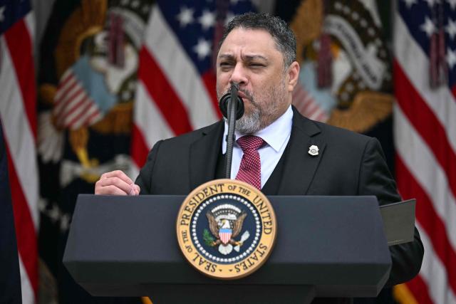 President of the National Border Patrol Council Paul Perez speaks in the Rose Garden at the White House, Washington DC, October 15, 2026. (Photo by Jim WATSON / AFP)