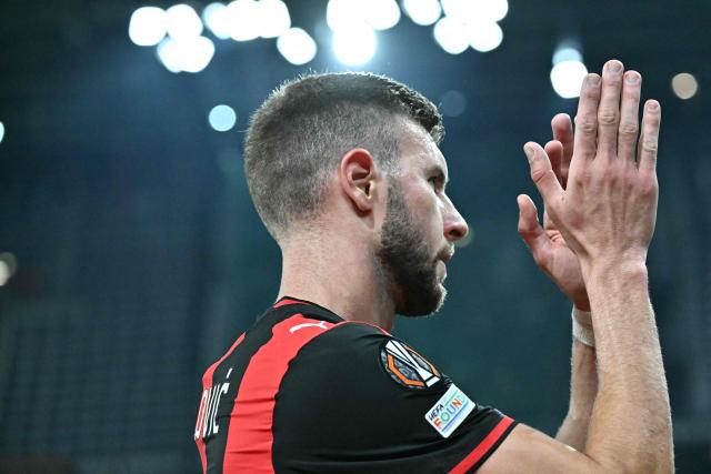AC Milan's Serbian defender #31 Strahinja Pavlovic reacts during the UEFA Europa League football match between Salzburg and AC Milan in Salzburg, on October 15, 2026. (Photo by Joe Klamar / AFP)