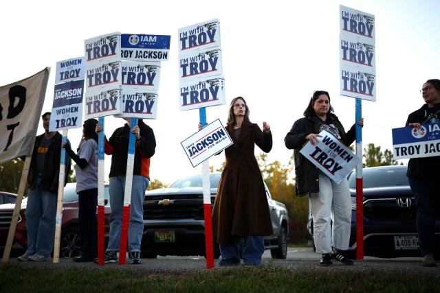Supporters of Democratic candidate for the US Senate Troy Jackson gather before his debate with US Senator Susan Collins, Republican from Maine, at the Gracie Theatre in Bangor, Maine, on October 15, 2026. Jackson is looking to unseat the five-term senator in November's midterm election. Americans voting in the November 3 midterm elections will decide who controls Congress for the final two years of Donald Trump's presidency, along with dozens of governorships and thousands of state offices. (Photo by CHARLY TRIBALLEAU / AFP)