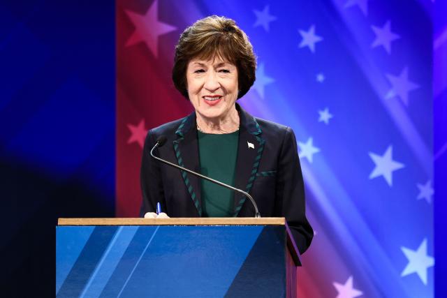 US Senator Susan Collins (R-ME) is seen before her debate with Democratic candidate for US Senate Troy Jackson at the Gracie Theatre in Bangor, Maine on October 15, 2026. Jackson is looking to unseat the five-term senator in November's midterm election. Americans voting in the November 3 midterm elections will decide who controls Congress for the final two years of Donald Trump's presidency, along with dozens of governorships and thousands of state offices. (Photo by CHARLY TRIBALLEAU / AFP)