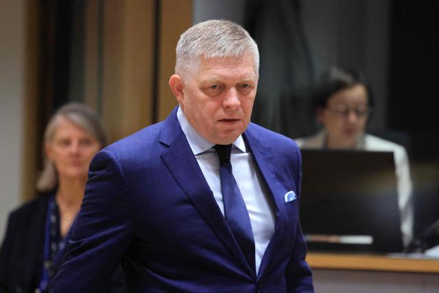 Slovakia's Prime Minister Robert Fico arrives ahead of a round table as part of a European Union summit at the EU headquarters in Brussels on October 16, 2026. EU leaders headed to Brussels on October 15, 2026, for their biggest clash yet over the bloc’s next long-term budget, as they race to lock in a deal before next year’s French presidential election. (Photo by Ludovic MARIN / AFP)
