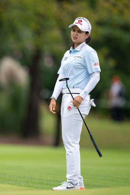 South Korea's Choi Hye-jin reacts during the Buick LPGA Shanghai golf tournament in Shanghai on October 16, 2026. (Photo by CN-STR / AFP) / China OUT
