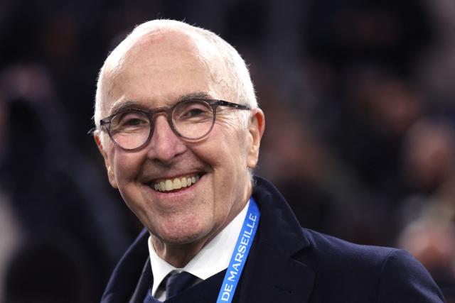 (FILES) Marseille's US owner Frank McCourt looks on prior to the  UEFA Champions League, league phase - matchday 5, football match between Olympique de Marseille (OM) and Newcastle United FC at the Velodrome Stadium in Marseille, southeastern France, on November 25, 2025. A strange anniversary in Marseille: ten years to the day, on October 17, 2016, Frank McCourt became the owner of Olympique de Marseille, a club for which he had great ambitions but which he failed to lead to victory, and whose current situation has left the supporters feeling bitter. (Photo by Alex MARTIN / AFP)
