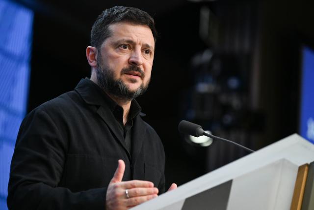 Ukraine's President Volodymyr Zelensky speaks during a press conference as part of a European Union summit at the EU headquarters in Brussels on October 16, 2026. EU leaders headed to Brussels on October 15, 2026, for their biggest clash yet over the bloc’s next long-term budget, as they race to lock in a deal before next year’s French presidential election. (Photo by Nicolas TUCAT / AFP)