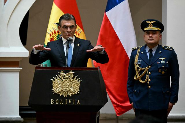 Bolivia's President Rodrigo Paz delivers remarks during a signing ceremony with Chile's President Jose Antonio Kast at the Palacio Quemado presidential palace in La Paz on October 16, 2026. (Photo by AIZAR RALDES / AFP)