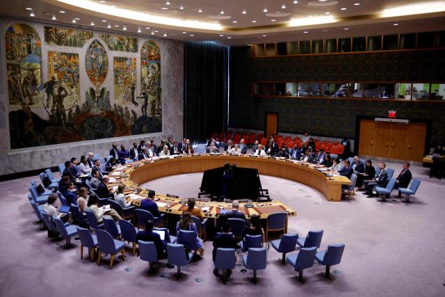 (FILES) The United Nations Security Council holds an emergency meeting on the Ukraine-Russia war at UN Headquarters in New York, on July 27, 2026. All seven candidates to lead the United Nations received a vote of "discourage," effectively a veto, from a permanent UN Security Council member in the latest informal poll, a diplomat said October 16, 2026. October 16th's vote was the first time in six rounds of informal straw polling that Britain, China, France, Russia and the United States anonymously used colored straws to indicate vetoes, while the 10 elected members continued to use plain markers. (Photo by Leonardo MUNOZ / AFP)