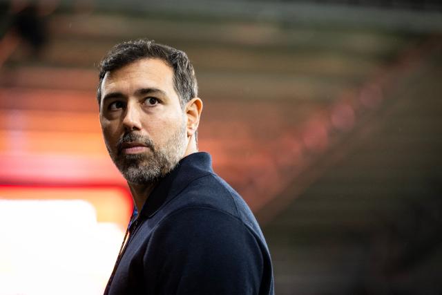 Brazilian co-owner and President of Le Mans FC, Pedro Oliveira, looks on ahead of the French L1 football match between Le Mans FC and Toulouse FC at the Stade Marie-Marvingt in Le Mans, northwestern France, on October 16, 2026. (Photo by Guillaume SALIGOT / AFP)