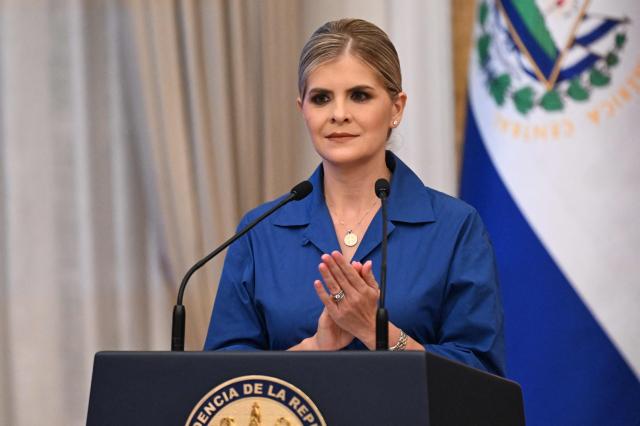 Costa Rica's President Laura Fernandez speaks during a joint press conference with El Salvador's President Nayib Bukele at the Presidential Palace in San Salvador on October 16, 2026. Costa Rica opened a high-security jail on October 15, 2026, inspired by a mega-prison in El Salvador that has become a symbol of the country's war on gangs, widely criticized by human rights groups. (Photo by MARVIN RECINOS / AFP)