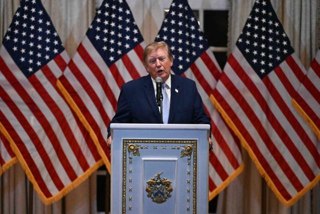 US President Donald Trump speaks during a MAGA Inc. event at his Mar-A-Lago resort in Palm Beach, Florida on October 16, 2026. (Photo by Brendan SMIALOWSKI / AFP)