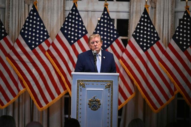 US President Donald Trump speaks during a MAGA Inc. event at his Mar-A-Lago resort in Palm Beach, Florida on October 16, 2026. (Photo by Brendan SMIALOWSKI / AFP)