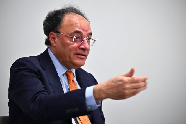 Pakistan’s Finance Minister Muhammad Aurangzeb speaks during an interview with AFP at the Annual Meetings of the International Monetary Fund (IMF) and the World Bank Group (WBG) at the Queen Sirikit National Convention Center (QSNCC) in Bangkok on October 17, 2026. (Photo by Lillian SUWANRUMPHA / AFP)