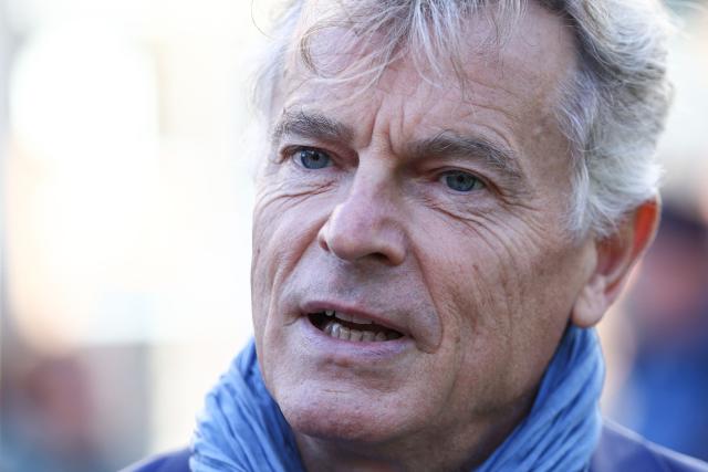 Communist Party (PCF) candidate in France's 2027 presidential election Fabien Roussel attends a demonstration to protest against the "high cost of living", in Valenciennes, northern France, on October 17, 2026 as part of a nationwide call for mobilisation bringing together various groups expressing their anger: former "Yellow Vests", secondary school and university students, climate activists and even farmers. After weeks of student protests, France faces broader, nationwide demonstrations on October 17, 2026 over the cost of living, setting up a potentially fraught six months heading into a presidential election. A police source told AFP that authorities estimated nearly 200,000 people could take part, with 40,000 in Paris. (Photo by Sameer AL-DOUMY / AFP)