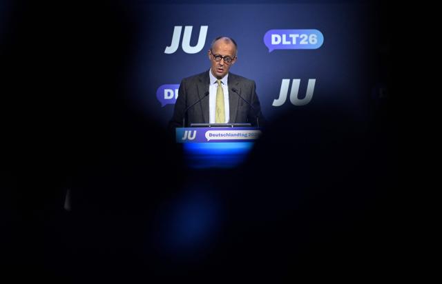 German Chancellor Friedrich Merz speaks at the Deutschlandtag congress of the Junge Union (JU), which is the youth organization of his conservative Christian Democratic Union (CDU) party, in Bonn, western Germany on October 17, 2026. (Photo by INA FASSBENDER / AFP)