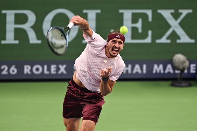 Germany's Alexander Zverev serves to Spain's Alejandro Davidovich Fokina during their men's singles semi-final match at the Shanghai Masters tennis tournament in Shanghai on October 17, 2026. (Photo by Hector RETAMAL / AFP)
